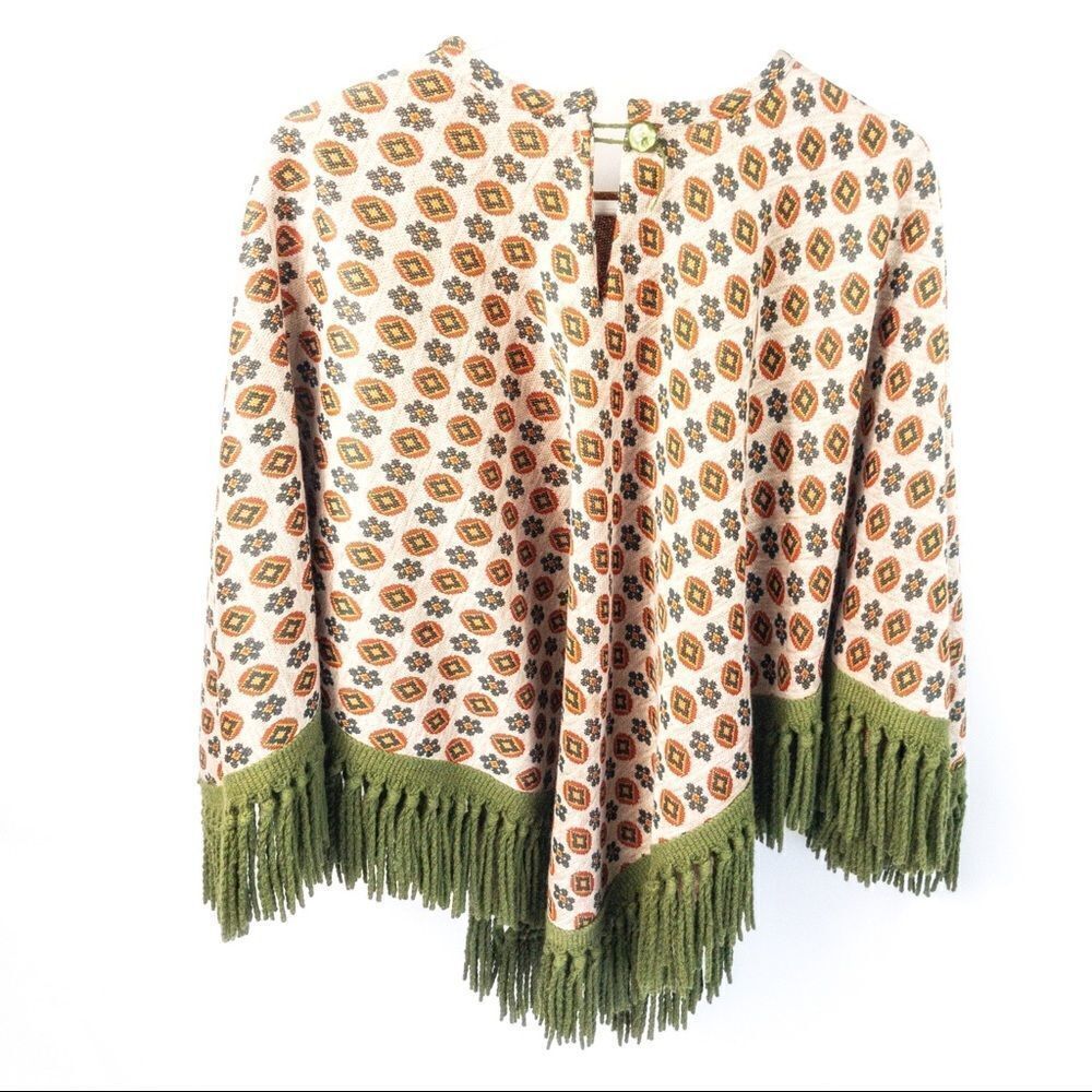 Vintage Girl’s Fringed Poncho Sweater Sz M/L - Picture 4 of 12